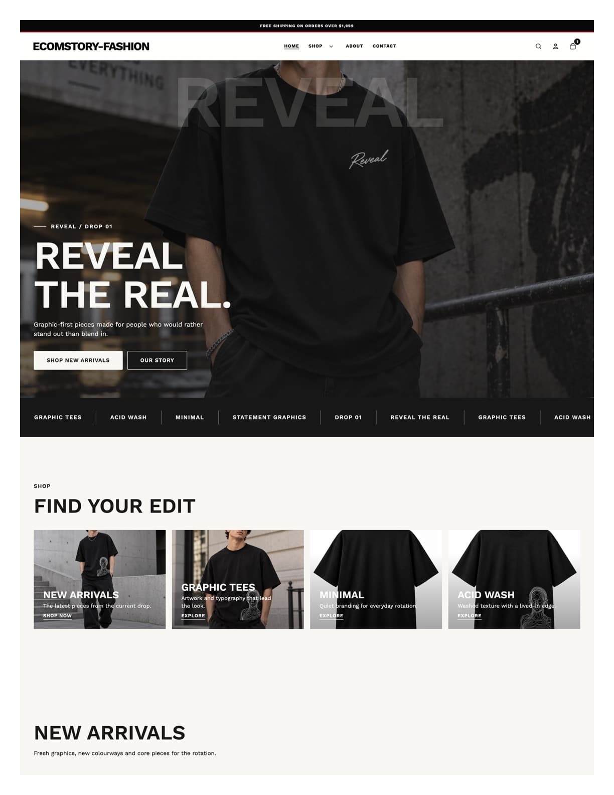 Desktop view of the REVEAL storefront built with ECOMSTORY Theme